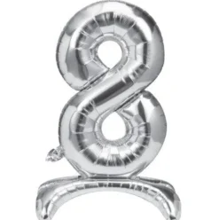 Folieballon staand 8 zilver - 68 cm