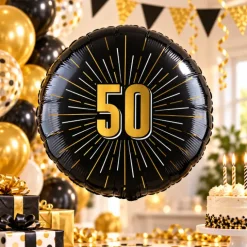 Folieballon zwart/goud 50 jaar