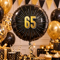 Folieballon zwart/goud 65 jaar