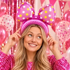 Haarband folieballon strik roze - 35 cm