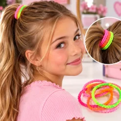 Haarelastieken neon dun meerkleurig 10 stuks