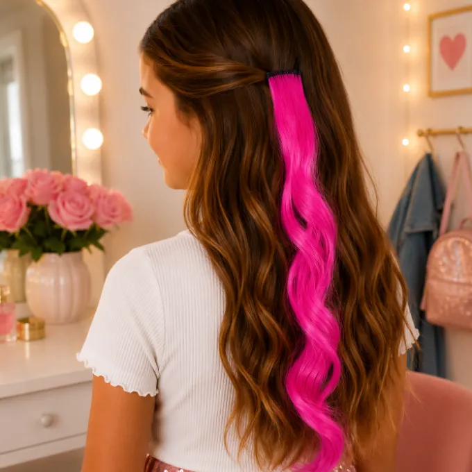 Haarextension krul roze