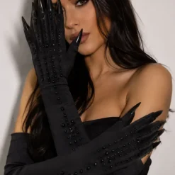 Handschoenen lang zwart met lange nagels