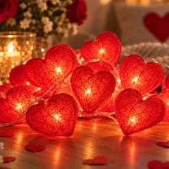 Hartjes lichtsnoer rood 10 ballen 2m