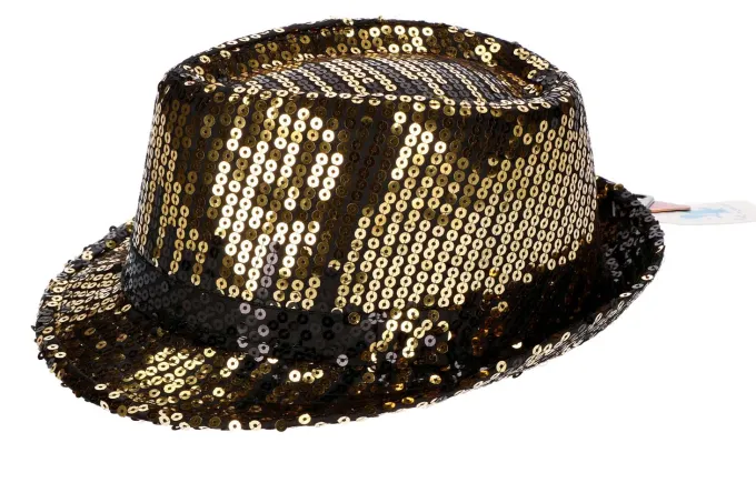 Hoed pailletten goud/zwart