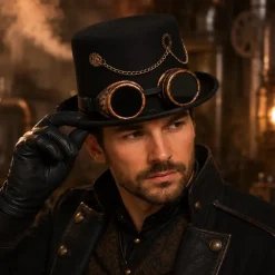 Hoed steampunk zwart met bril