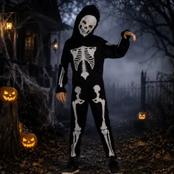 Kostuum Halloween skelet jongen zwart/wit 120-130cm