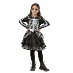 Kostuum meisjes skelet zwart/wit 6-8 years