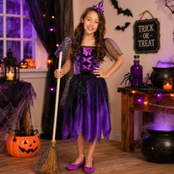Kostuum Twinkle witch zwart/paars meisje 4-6 jaar