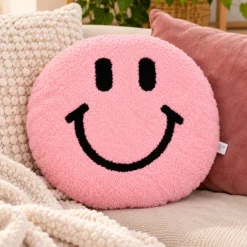Kussen smiley teddy roze 33cm