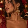 Oorbellen buikdans goud/rood