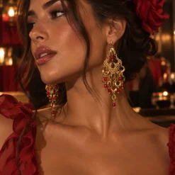 Oorbellen buikdans goud/rood