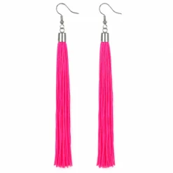 Oorbellen franjes neon roze