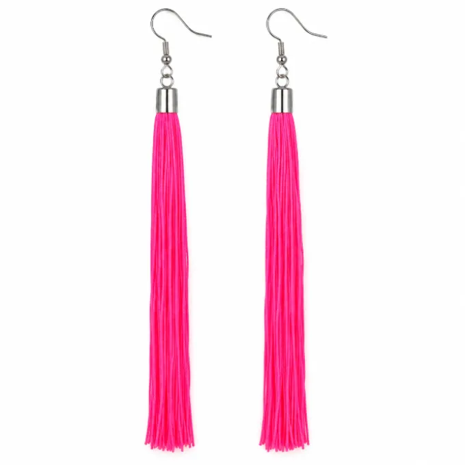 Oorbellen franjes neon roze