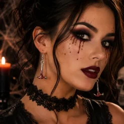 Oorbellen Halloween hamer zilver/rood