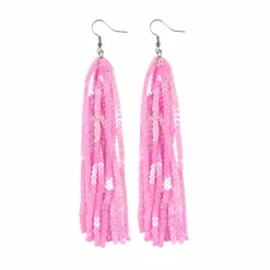 Oorbellen pailletten roze - breed - 18cm