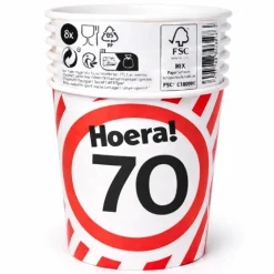 Papieren bekers verkeersbord 70 jaar - 250ml 8x