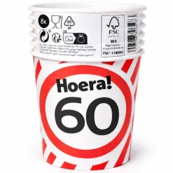 Papieren bekers verkeersbord 60 jaar - 250ml 8x