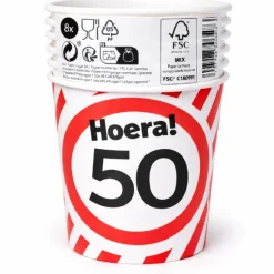 Papieren bekers verkeersbord 50 jaar - 250ml 8x