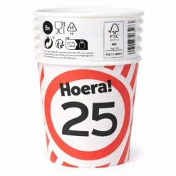 Papieren bekers verkeersbord 25 jaar - 250ml 8x