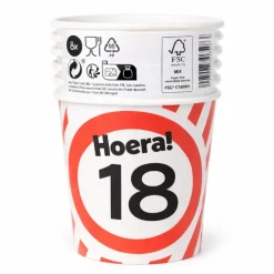Papieren bekers verkeersbord 18 jaar - 250ml 8x