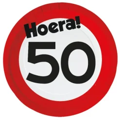 Papieren borden verkeersbord Hoera 50 - 8 stuks
