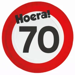 Papieren borden verkeersbord Hoera 70 - 8 stuks