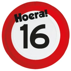 Papieren borden verkeersbord Hoera 16 - 8 stuks
