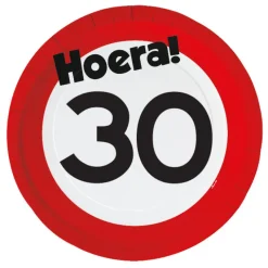 Papieren borden verkeersbord Hoera 30 - 8 stuks