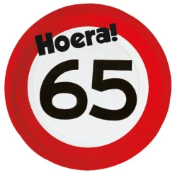 Papieren borden verkeersbord Hoera 65 - 8 stuks