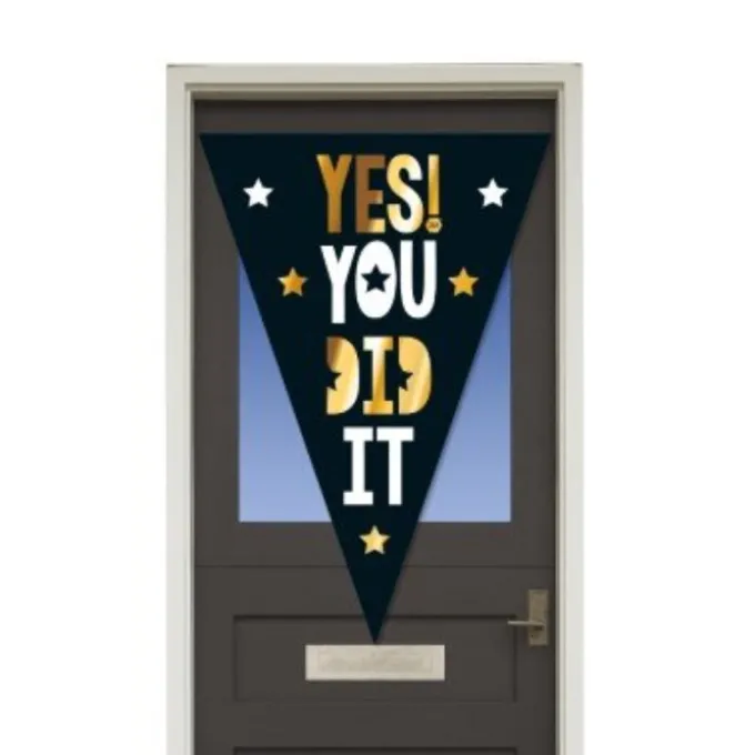 Puntvlag "You did it" zwart/goud 100 x 150cm