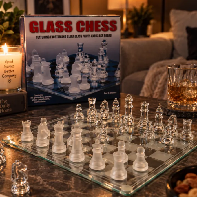 Spel glazen schaakbord