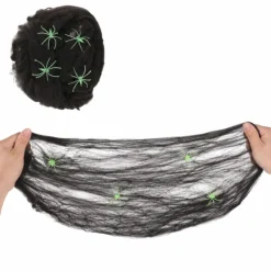 Spinnenweb Halloween rekbaar 4 spinnen zwart
