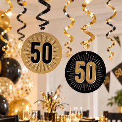 Swirls hangdecoratie zwart/goud 50 - 6 stuks