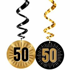 Swirls hangdecoratie zwart/goud 50 - 6 stuks