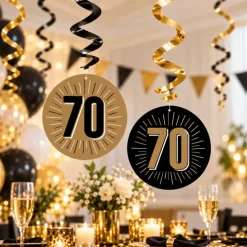 Swirls hangdecoratie zwart/goud 70 - 6 stuks