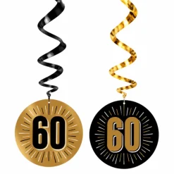 Swirls hangdecoratie zwart/goud 60 - 6 stuks