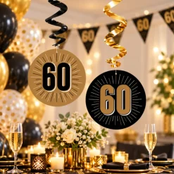 Swirls hangdecoratie zwart/goud 60 - 6 stuks