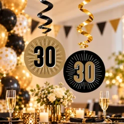 Swirls hangdecoratie zwart/goud 30 - 6 stuks