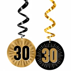 Swirls hangdecoratie zwart/goud 30 - 6 stuks