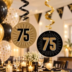 Swirls hangdecoratie zwart/goud 75 - 6 stuks
