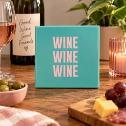 Tegeltje 'Wine' - groen met roze - 10x10 cm