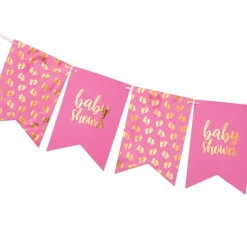 Vlaggenlijn baby shower roze - 4m