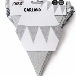 Vlaggenlijn glitter zilver klein - 6m (12 vlaggen)
