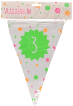 Vlaggenlijn neon 3 jaar - 4m (15 vlaggen)