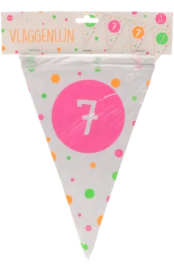 Vlaggenlijn neon 7 jaar - 4m (15 vlaggen)