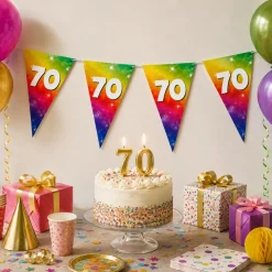 Vlaggenlijn regenboog folie 70 jaar - 6m