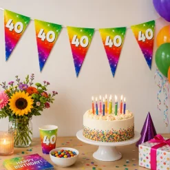 Vlaggenlijn regenboog folie 40 jaar - 6m
