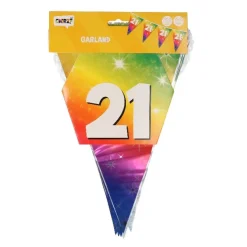 Vlaggenlijn regenboog folie 21 jaar - 6m
