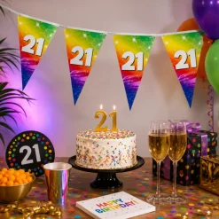 Vlaggenlijn regenboog folie 21 jaar - 6m